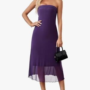 Women's  Bodycon Midi Tube Dress Strapless Mesh Casual Elegant